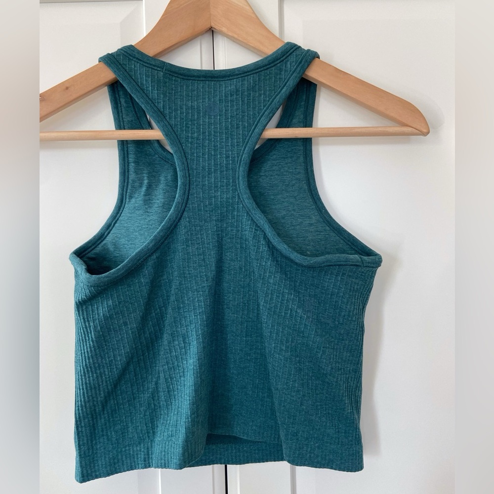 Like New Lululemon, Gorgeous Teal Ribbed Cropped Racerback Tank - Picture 7 of 8